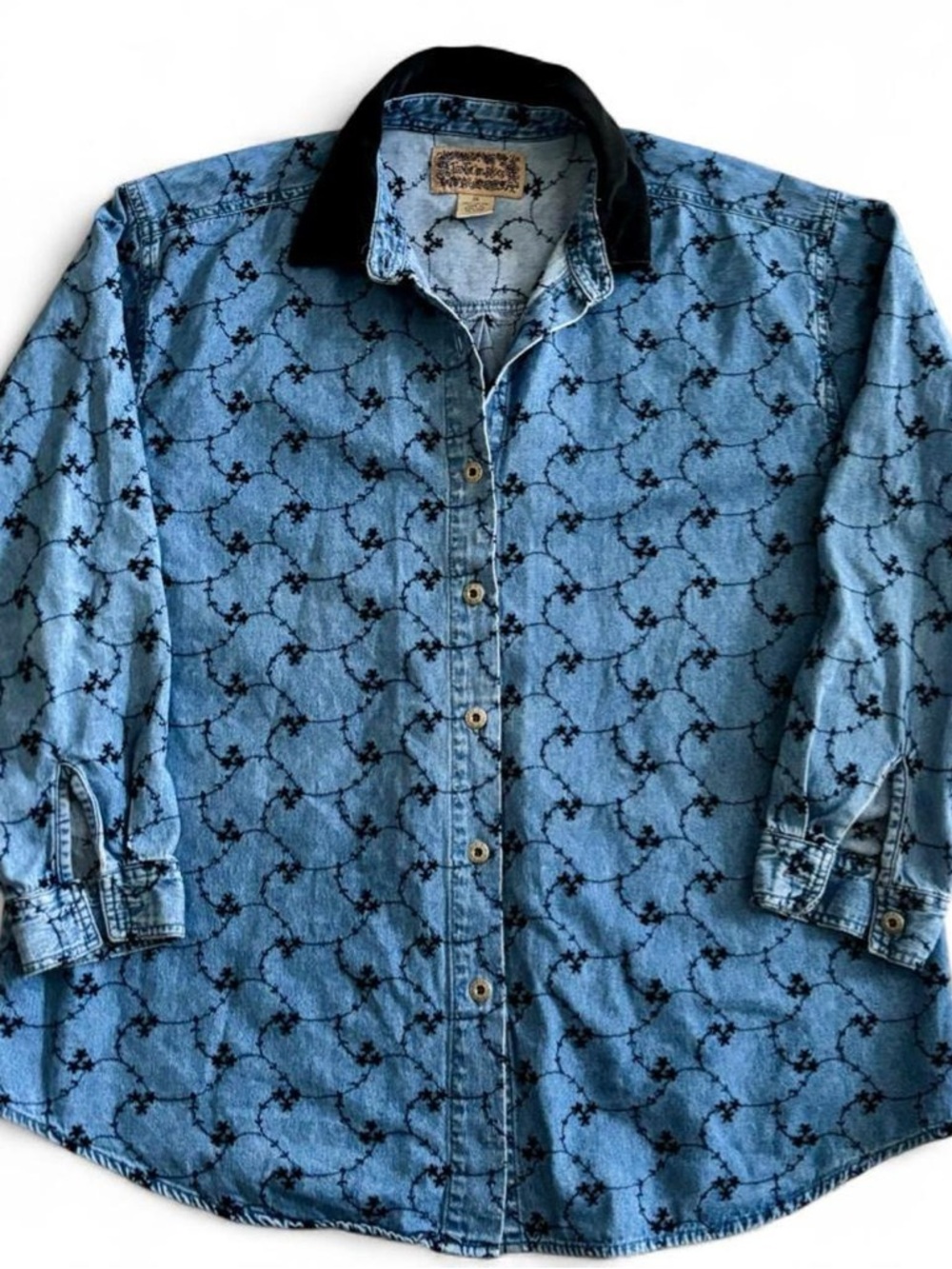 Tantrum Blues Embroidered Denim Button-Down Tan/Blue 1X